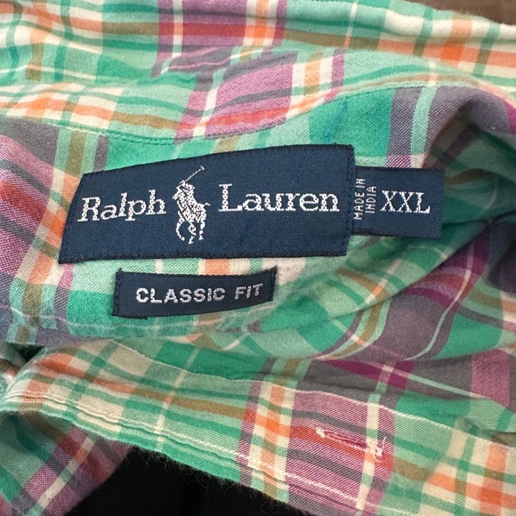 Ralph Lauren Mens XXL Classic Fit Short Sleeve Plaid Button Down Shirt Green - Picture 3 of 4